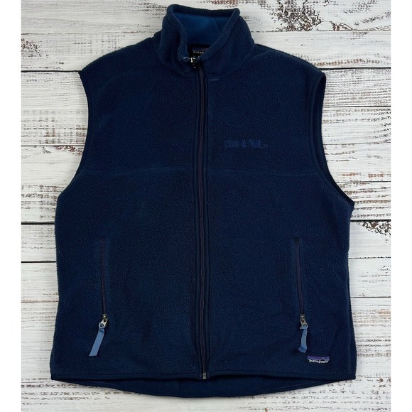 Patagonia Synchilla Mens Blue Full‎ Zip Pockets Fleece Vest Large Company Logo - Picture 1 of 3
